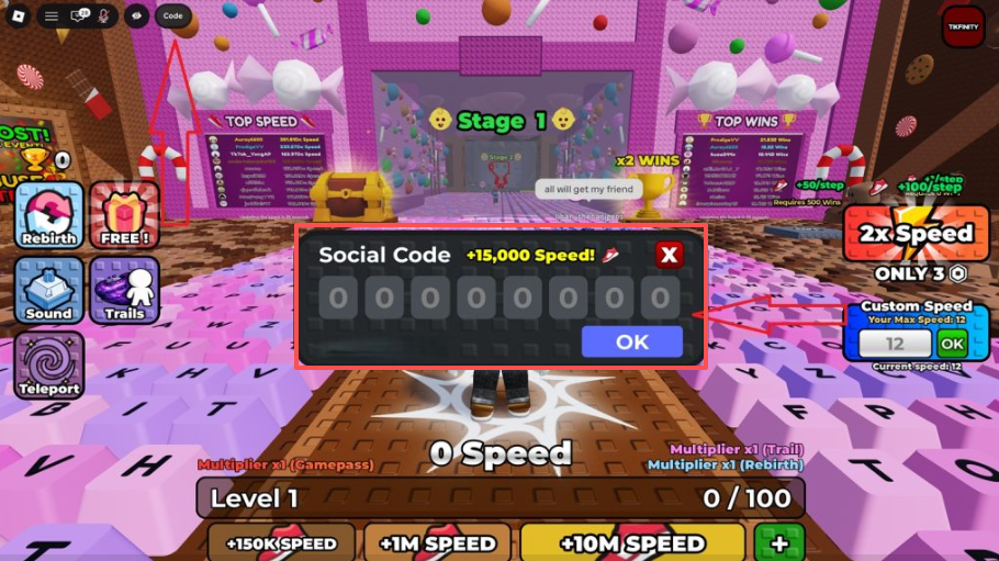+1 Speed Keyboard Escape codes screen on Roblox